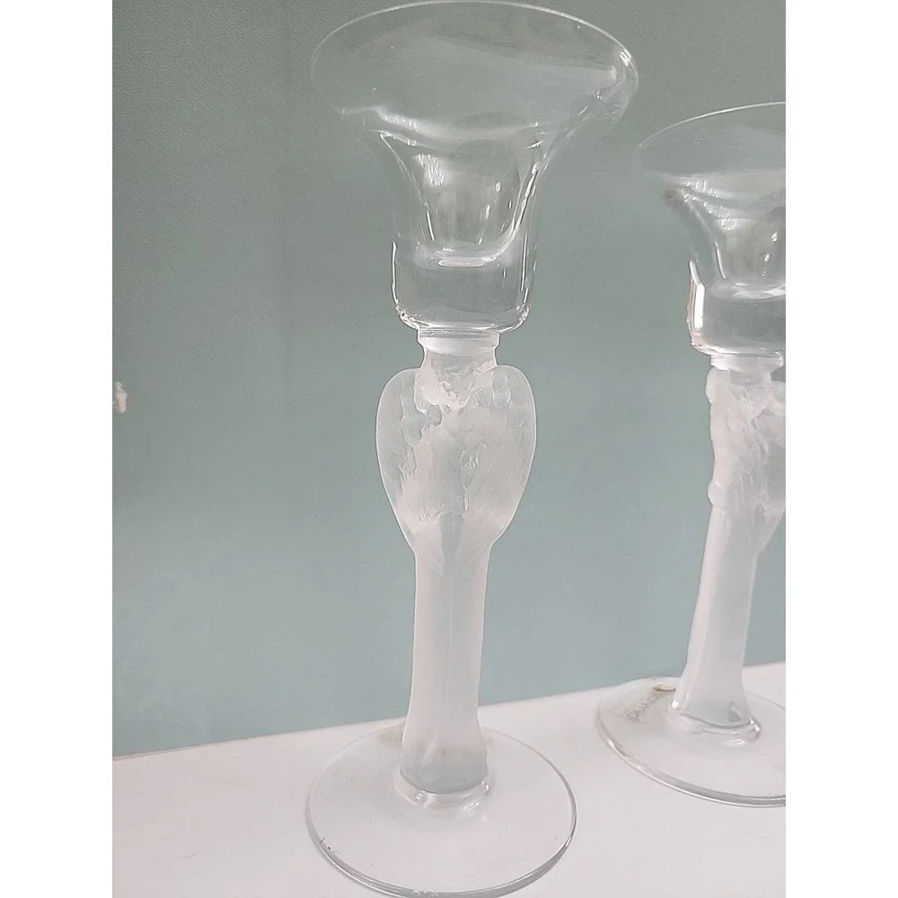 Schmid Folio Of France Hand Blown‎ Frosted Angel Candle Stick Set Of 2- Vintage